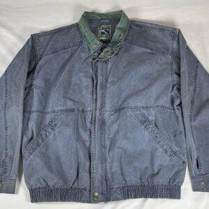 Vintage 80s 90s TT&CO Sports Denim Bomber Jacket Blue Green Collar Size Large